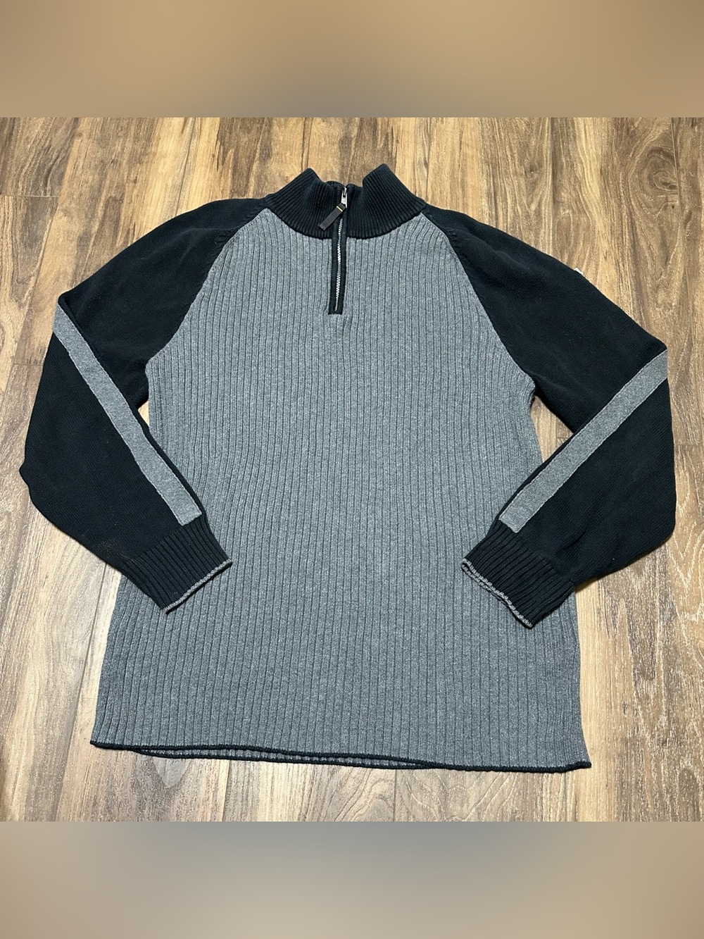 Vintage Nautica Jeans Men’s 1/4 Zip Sweater Mens 2XL Black Gray Ribbed Y2K